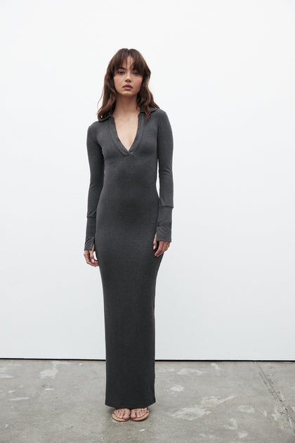 CELINE MAXI DRESS - DARK HEATHER GREY