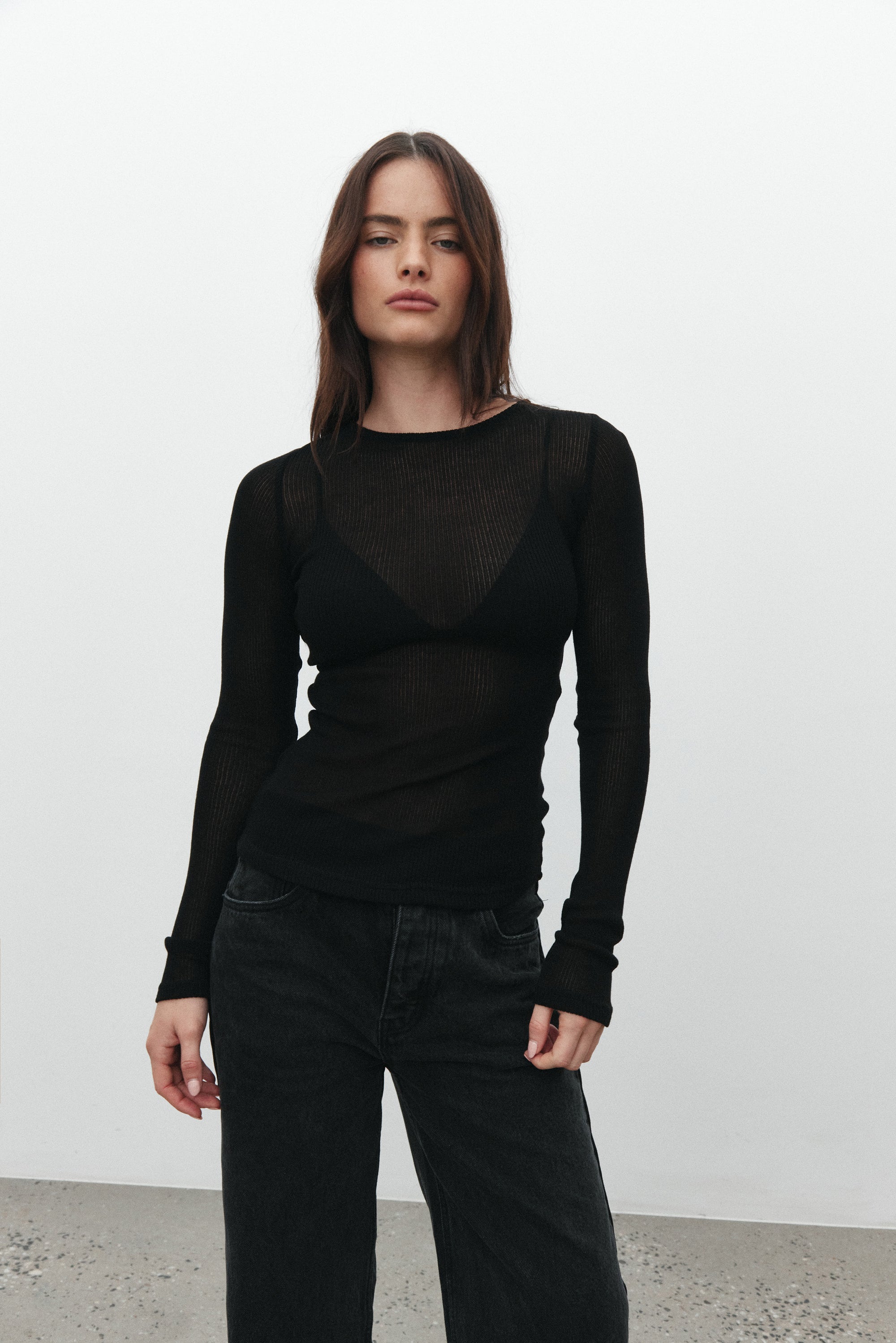 MYLES CREW NECK TOP - BLACK